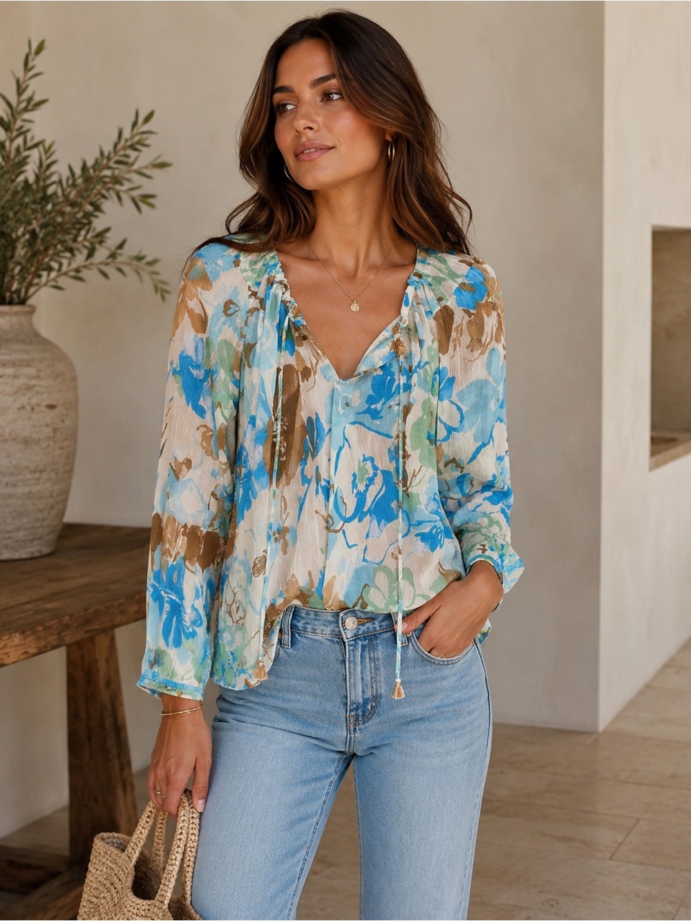 Symmetry asymmetrical blouse with embellished sleeves